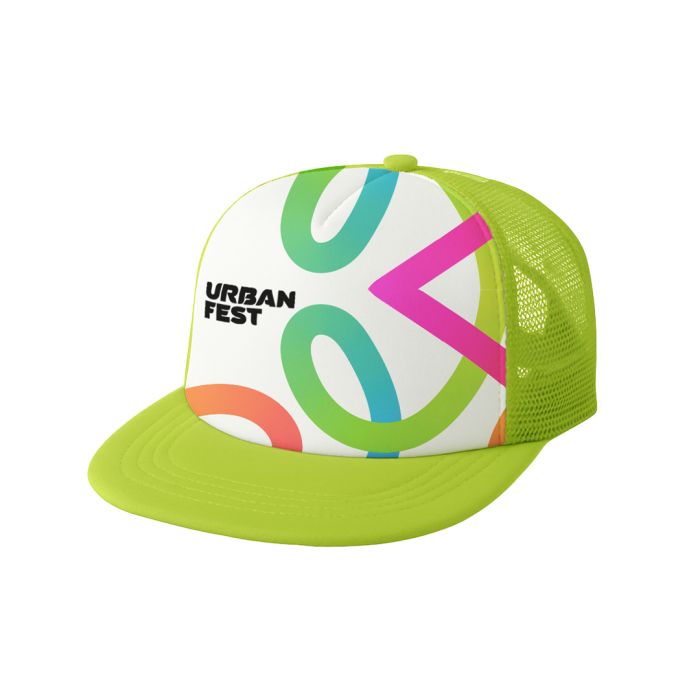 Gorra Trucker Visera Plana 5 Paneles, Redecilla, Frontal Blanco