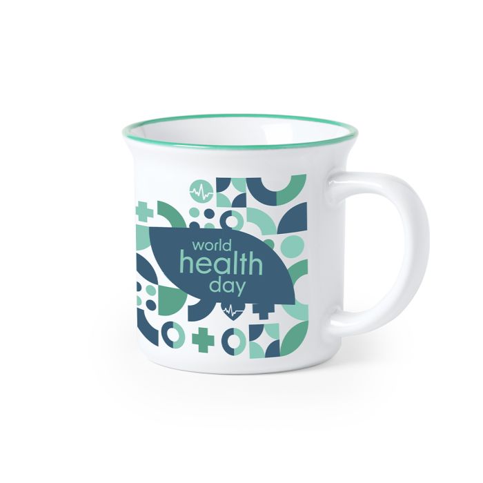 Taza Vintage Cerámica 300 ml. Blanca. Anillo Color