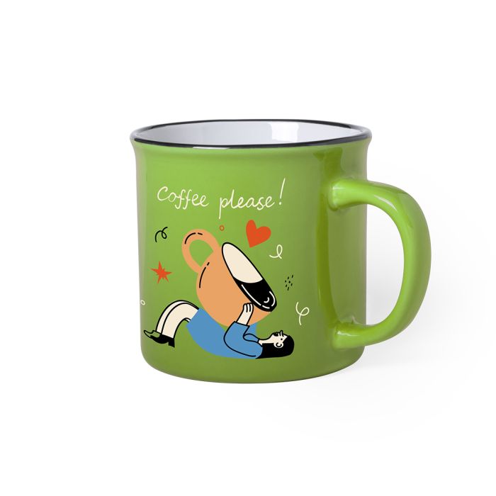 Taza Vintage Cerámica 300 ml. Interior Blanco. Exterior Color